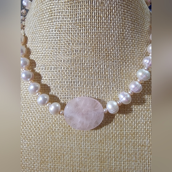 Keren Creations One Of A Kind Rose Quartz Glass Baroque Pearl Choker Necklace - Picture 2 of 9